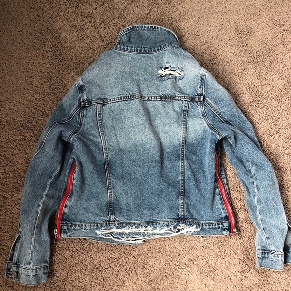 blanknyc red fury denim jacket